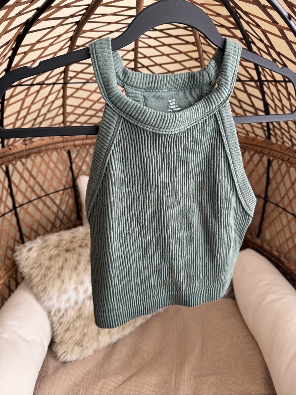 Aerie Super Chill Seamless Ribbed High Neck Green Bralette Medium